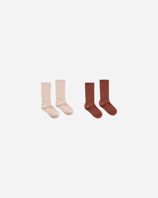 Rylee + Cru Ribbed Socks - Brick Rose