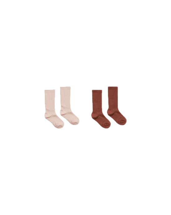 Rylee + Cru Ribbed Socks - Brick Rose