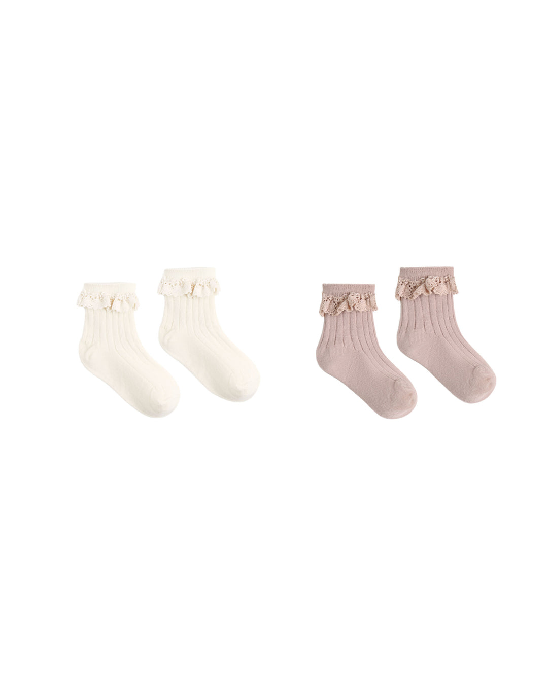 Rylee + Cru Lace Trim Socks 2-Pack - Rosewood, Natural