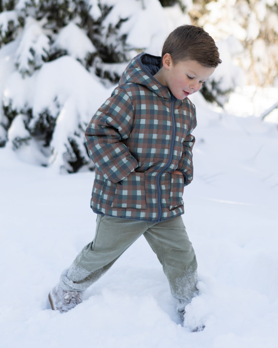 Rylee + Cru Lightweight Reversible Puffer - Midnight Check