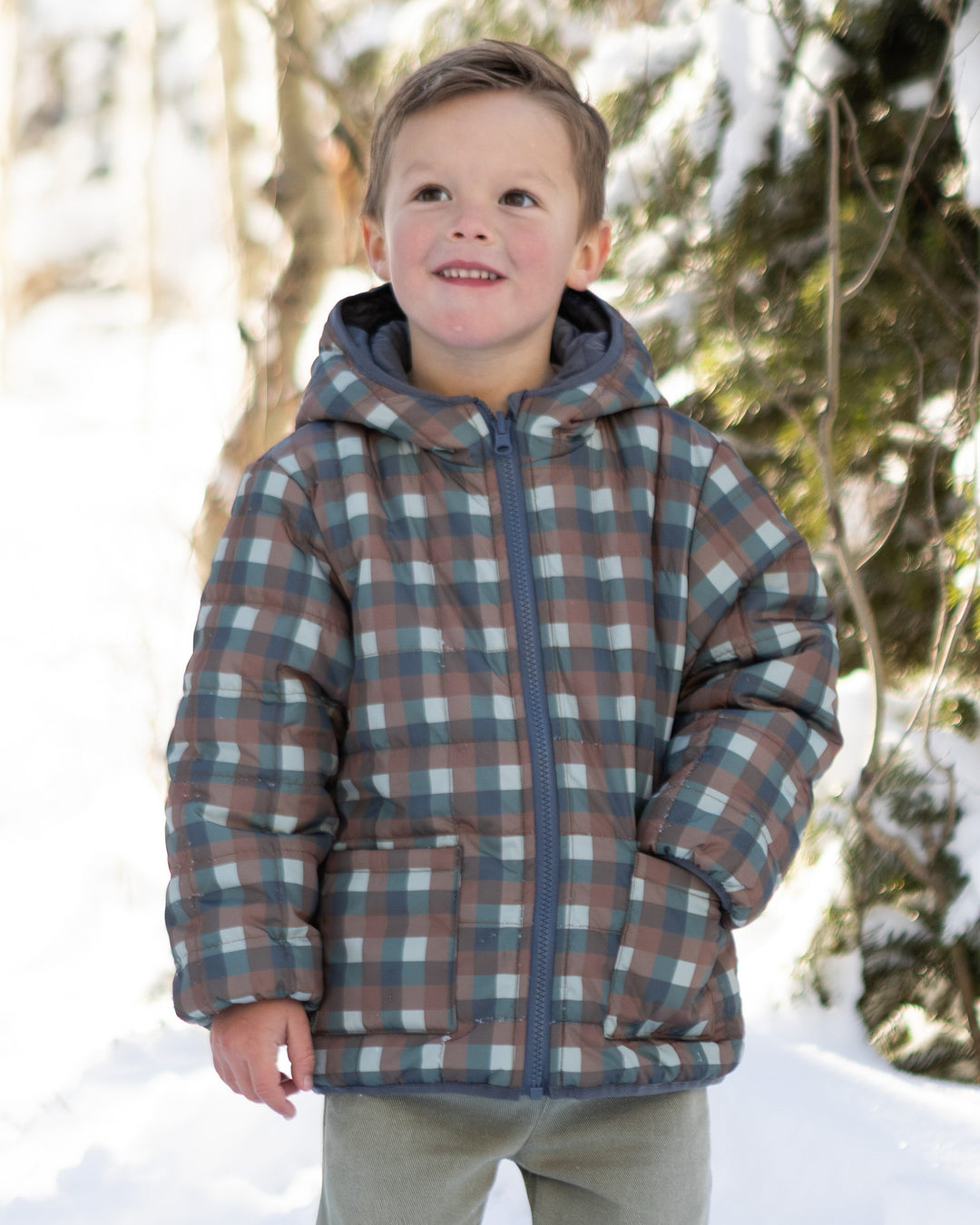 Rylee + Cru Lightweight Reversible Puffer - Midnight Check