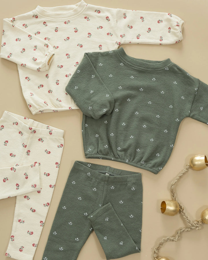 Rylee + Cru Spongey Knit Set - Evergreen Ditsy