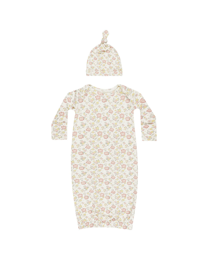 Quincy Mae Baby Gown + Hat Set - Bloom