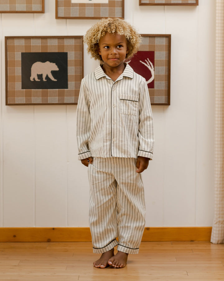 Rylee + Cru Long Sleeve Pajamas - Forest Pinstripe