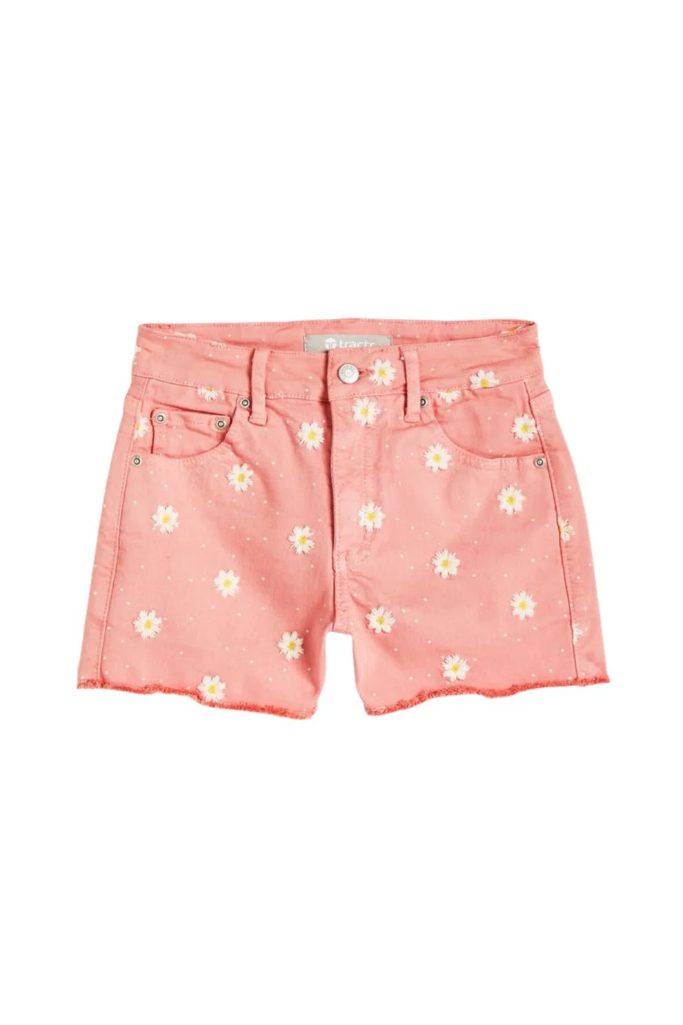 Tractr High Rise Daisy Embroidery Shorts - Rose Tan