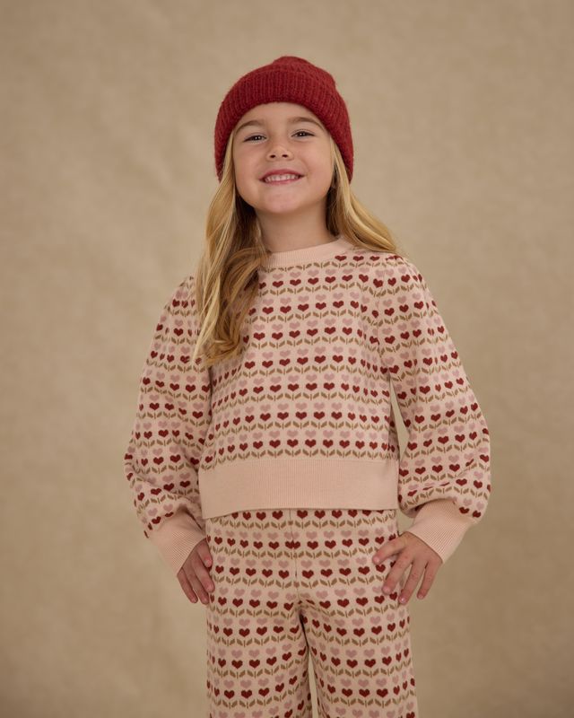Rylee + Cru Jacquard Knit Set - Ruby Hearts