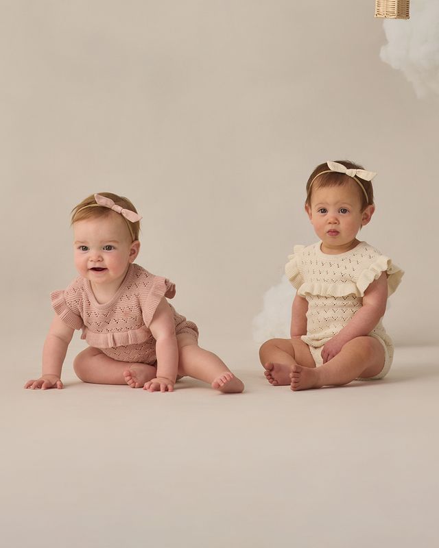 Quincy Mae Pointelle Ruffle Romper - Blush