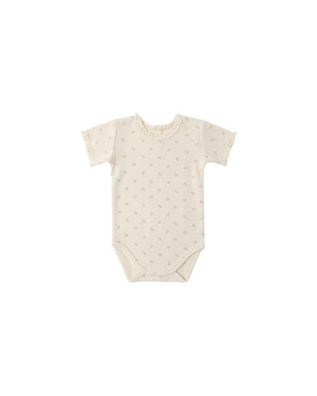 Quincy Mae Short Sleeve Waffle Bodysuit - Mauve Ditsy