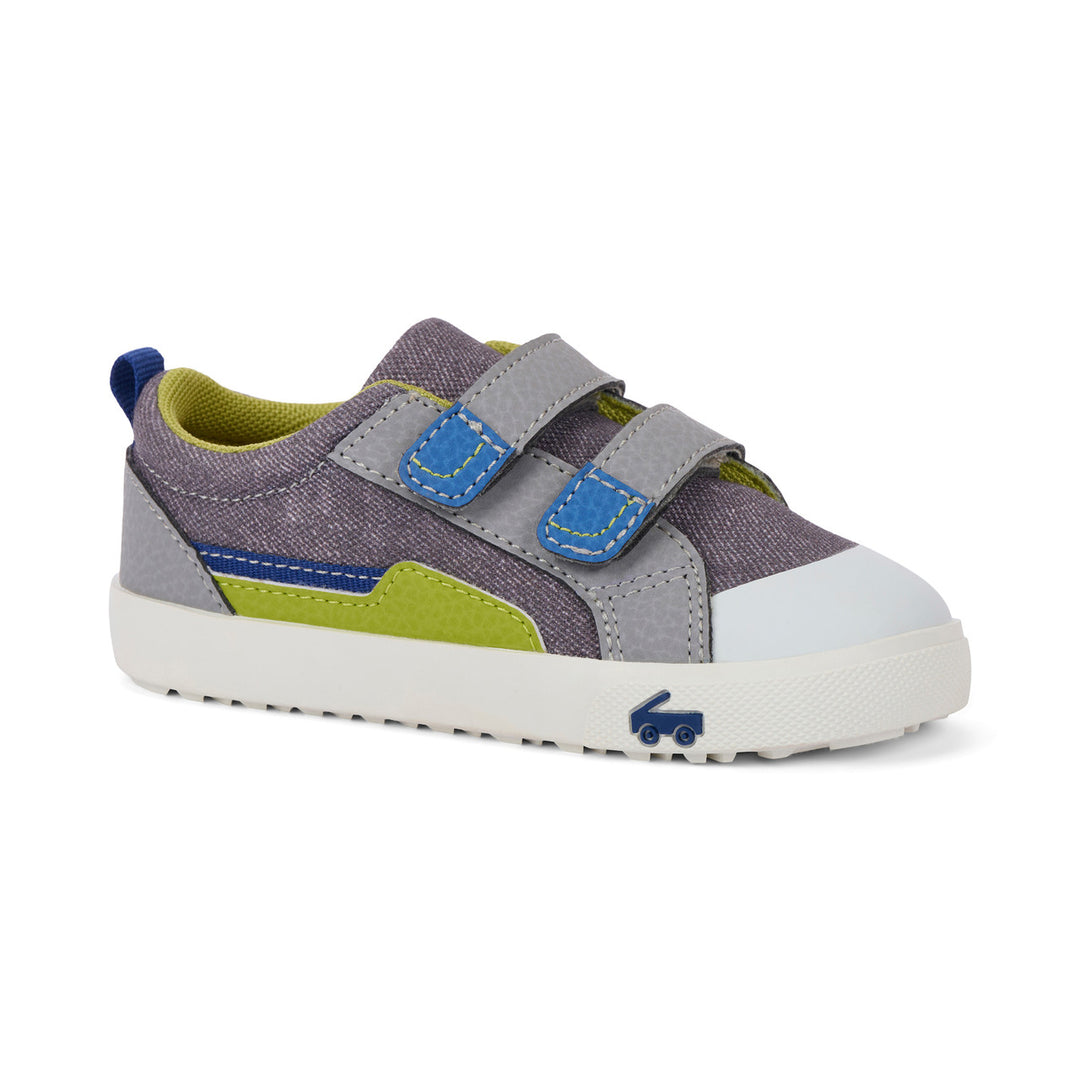 See Kai Run Riley Sneaker - Gray Denim/Lime