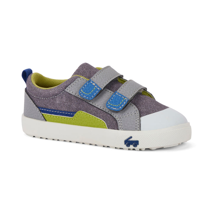 See Kai Run Riley Sneaker - Gray Denim/Lime