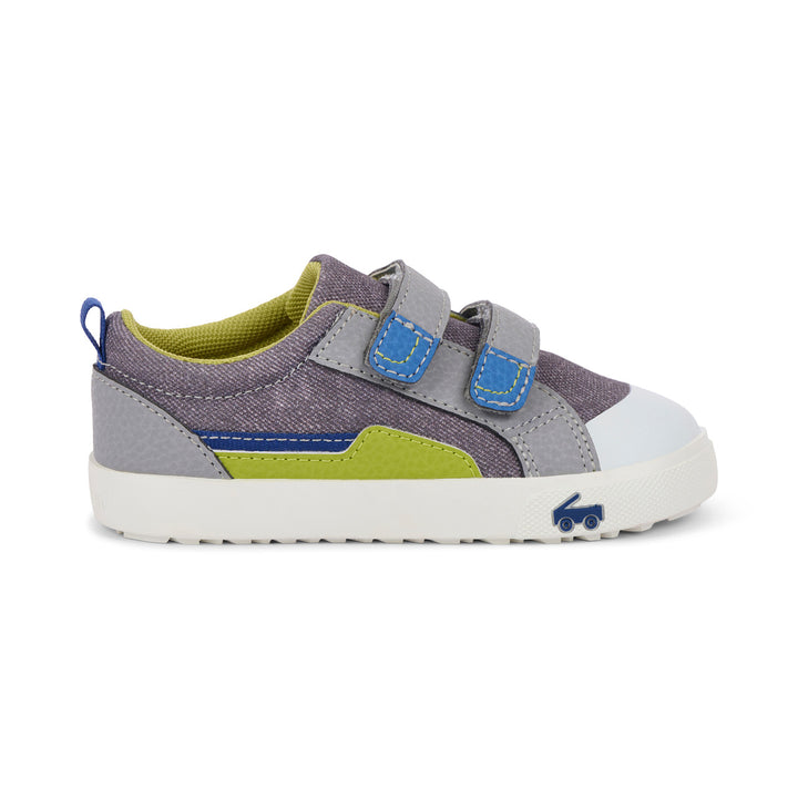 See Kai Run Riley Sneaker - Gray Denim/Lime