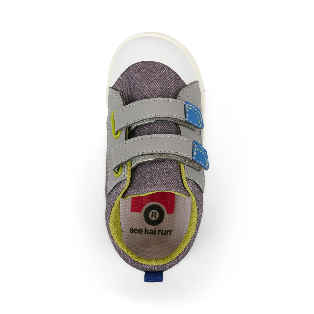 See Kai Run Riley Sneaker - Gray Denim/Lime