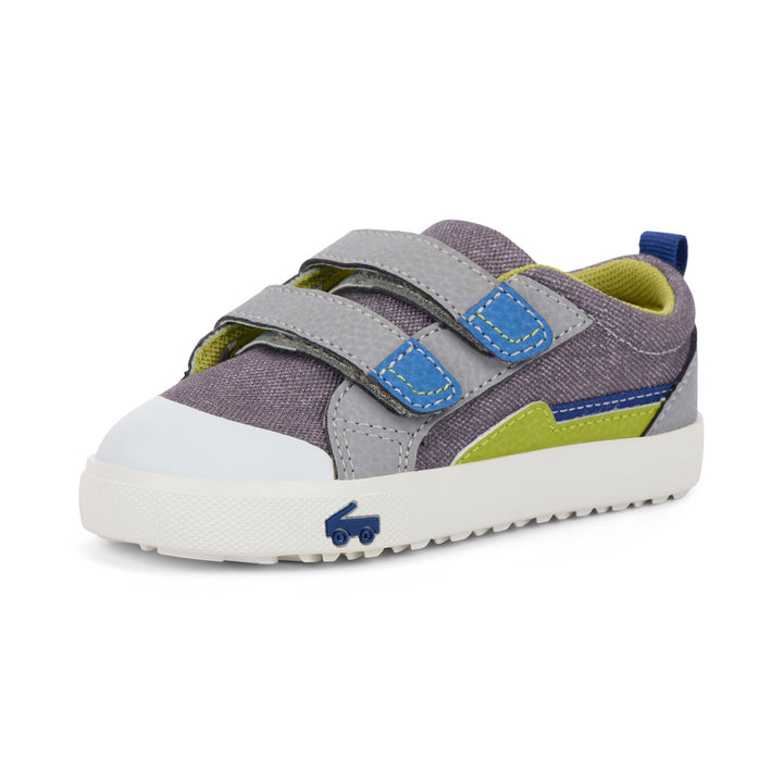 See Kai Run Riley Sneaker - Gray Denim/Lime