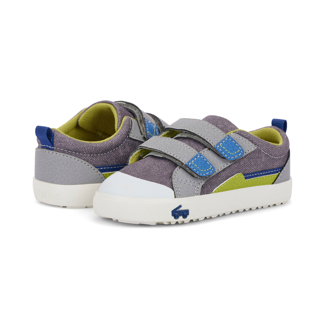 See Kai Run Riley Sneaker - Gray Denim/Lime