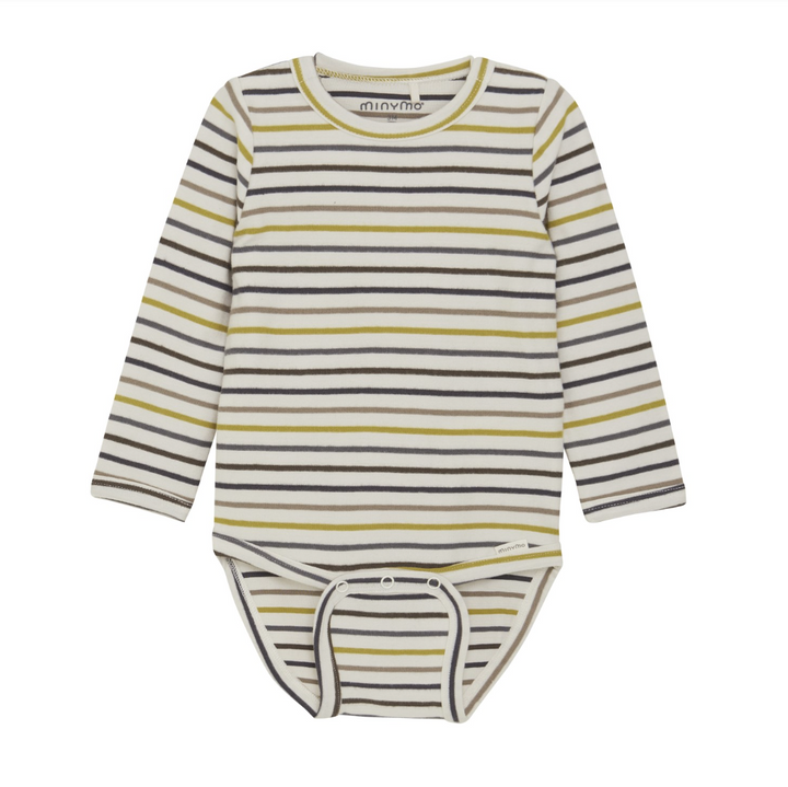 Minymo Long Sleeve Striped Bodysuit - Moonbeam