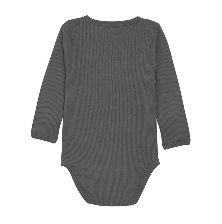 Minymo Long Sleeve Ribbed Bodysuit - Gargoyle