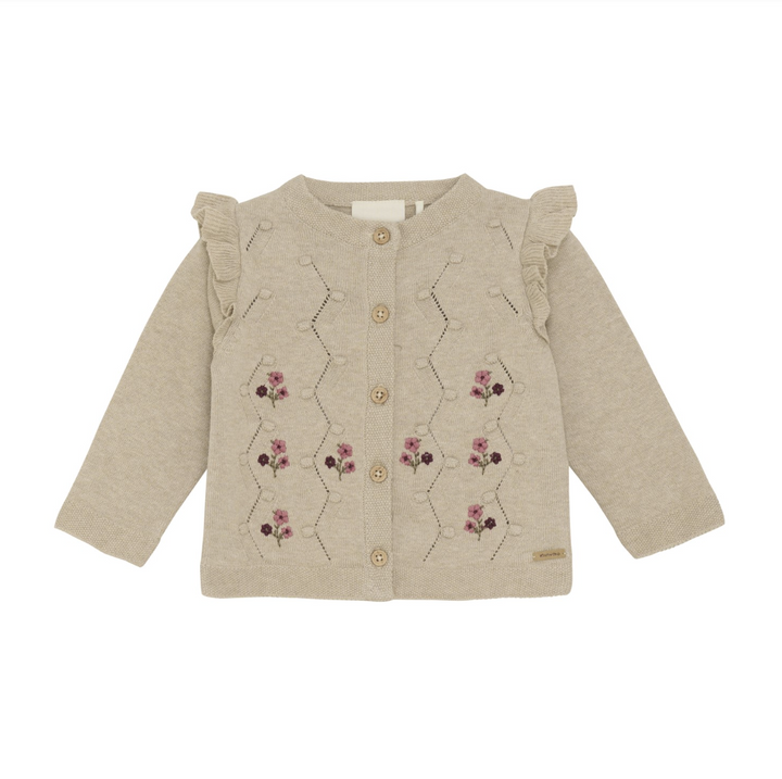 Minymo Knit Floral Cardigan - Beige Melange