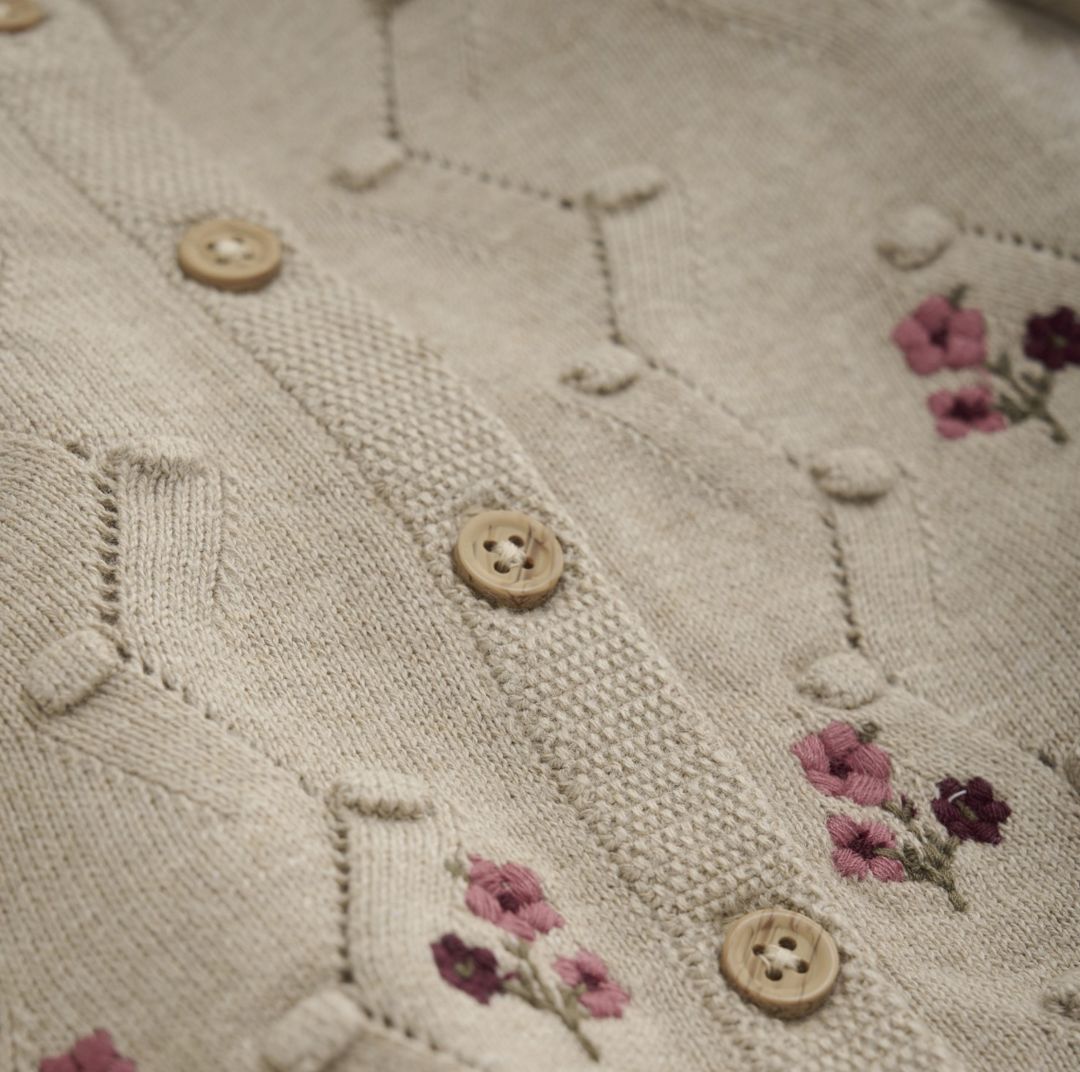 Minymo Knit Floral Cardigan - Beige Melange