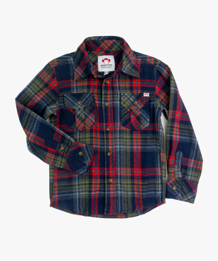 Appaman Flannel Shirt - Navy/Cranberry Plaid