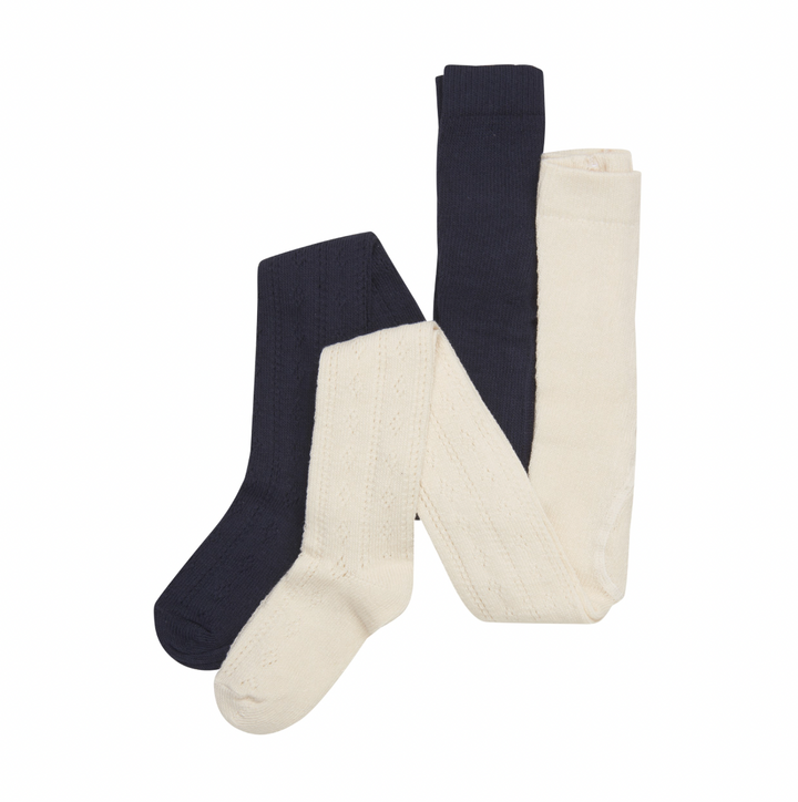 Minymo Pointelle Tights - 2-Pack - Navy/Cream
