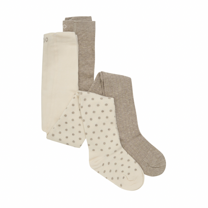 Minymo Tights 2-pack - Taupe/Ivory Dots