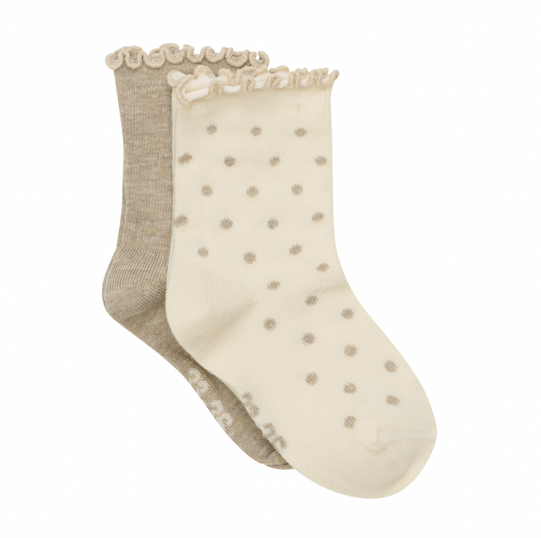 Minymo Lettuce Hem Socks 2-pack - Taupe/Ivory Dots
