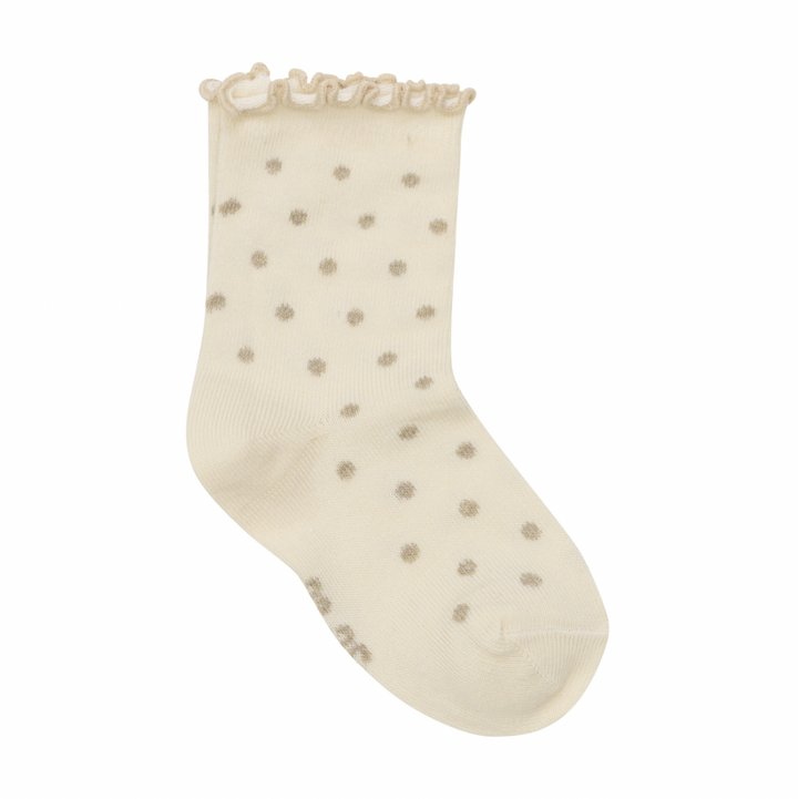 Minymo Lettuce Hem Socks 2-pack - Taupe/Ivory Dots
