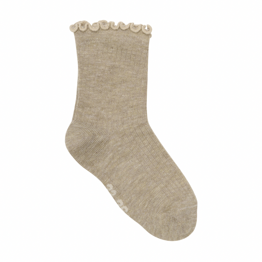 Minymo Lettuce Hem Socks 2-pack - Taupe/Ivory Dots
