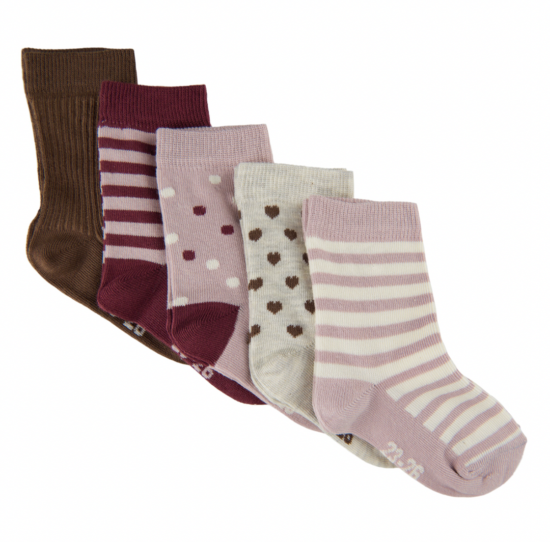 Minymo Pattern Socks 5-pack - Rose Smoke