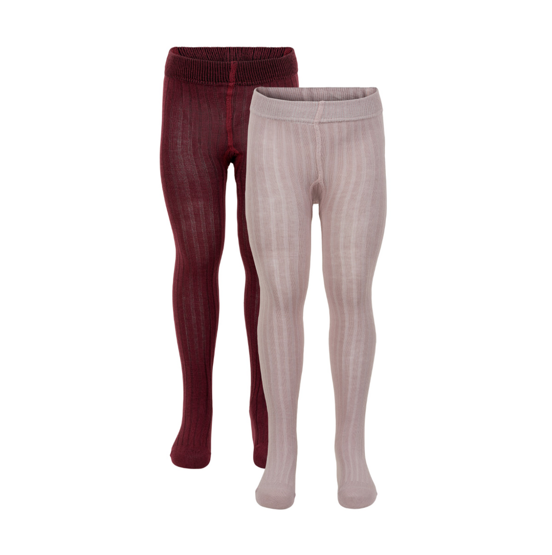 Minymo Ribbed Tights 2-Pack - Rose Smoke