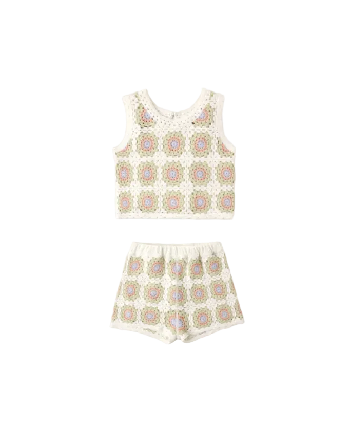 Rylee + Cru Crochet Tank Set - Citron Daisy Check