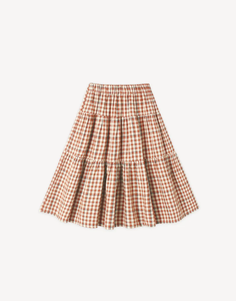 Rylee + Cru Tiered Midi Skirt - Poppy Gingham