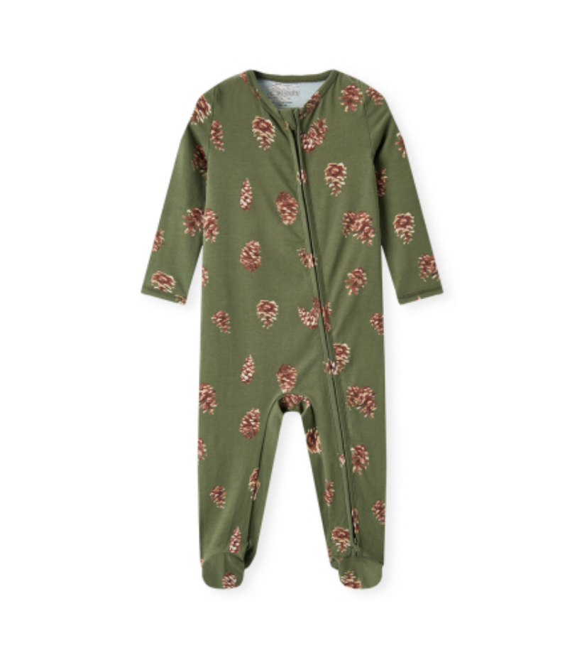 Milkbarn Pinecone Cotton Stretch Zipper Footed Romper