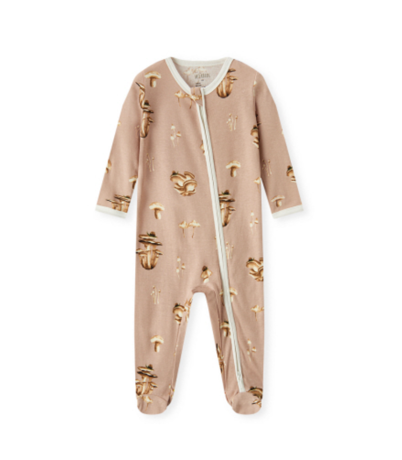 Milkbarn Mushroom Organic Cotton Zipper Footed Romper