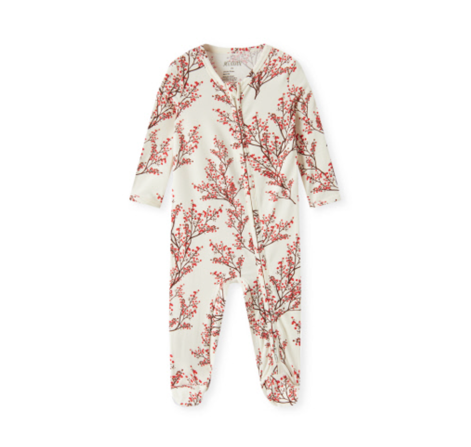 Milkbarn Winterberry Cotton Stretch Zipper Footed Romper