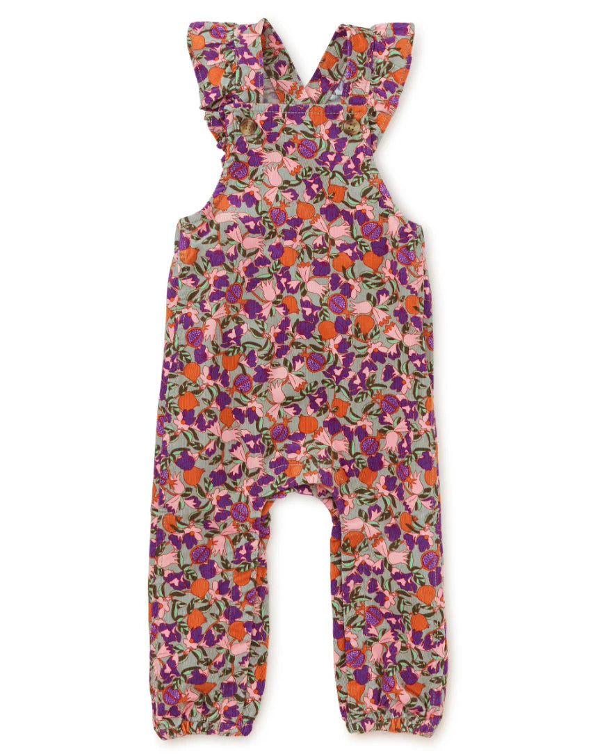 Tea Collection Corduroy Ruffle Baby Overalls - Royal Pomegranate Floral