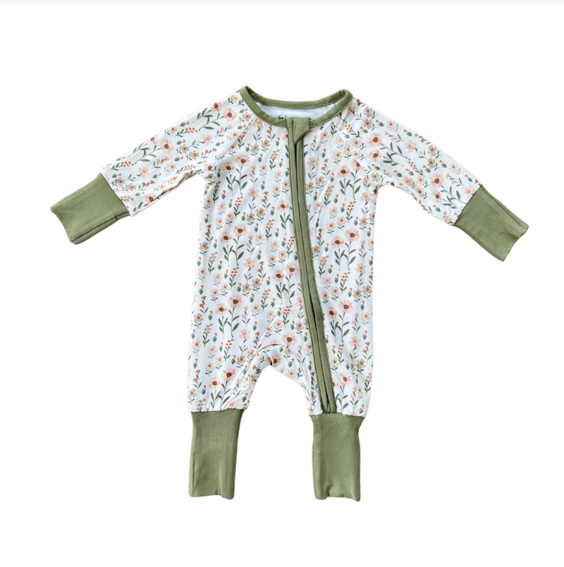 Babysprouts Long Sleeve Zip Romper - Daisy Field