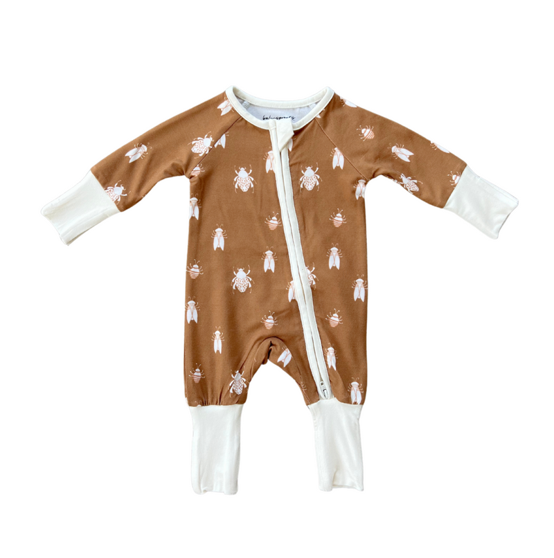 Babysprouts Long Sleeve Zip Romper - Bugs In Toffee