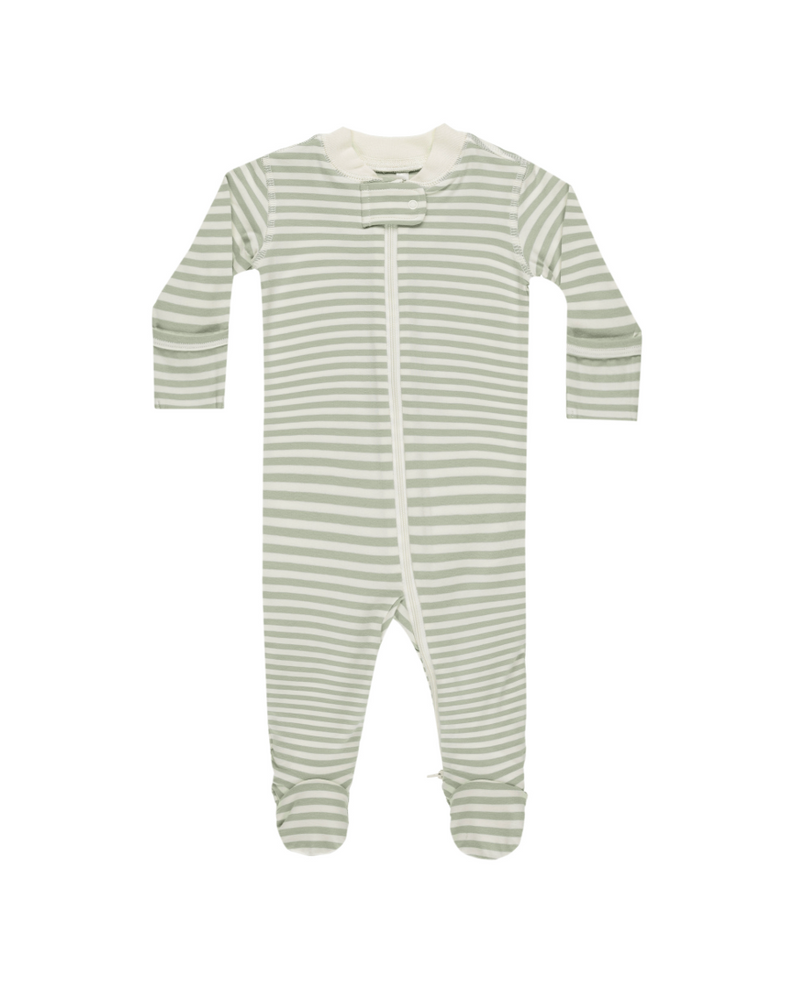 Quincy Mae Zip Long Sleeve Sleeper Footie - Sage Stripe