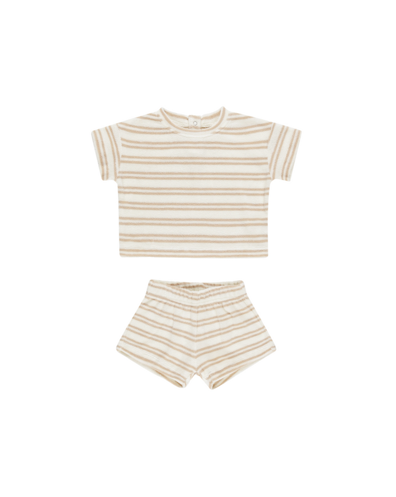 Quincy Mae Terry Tee + Shorts Set - Oat Stripe