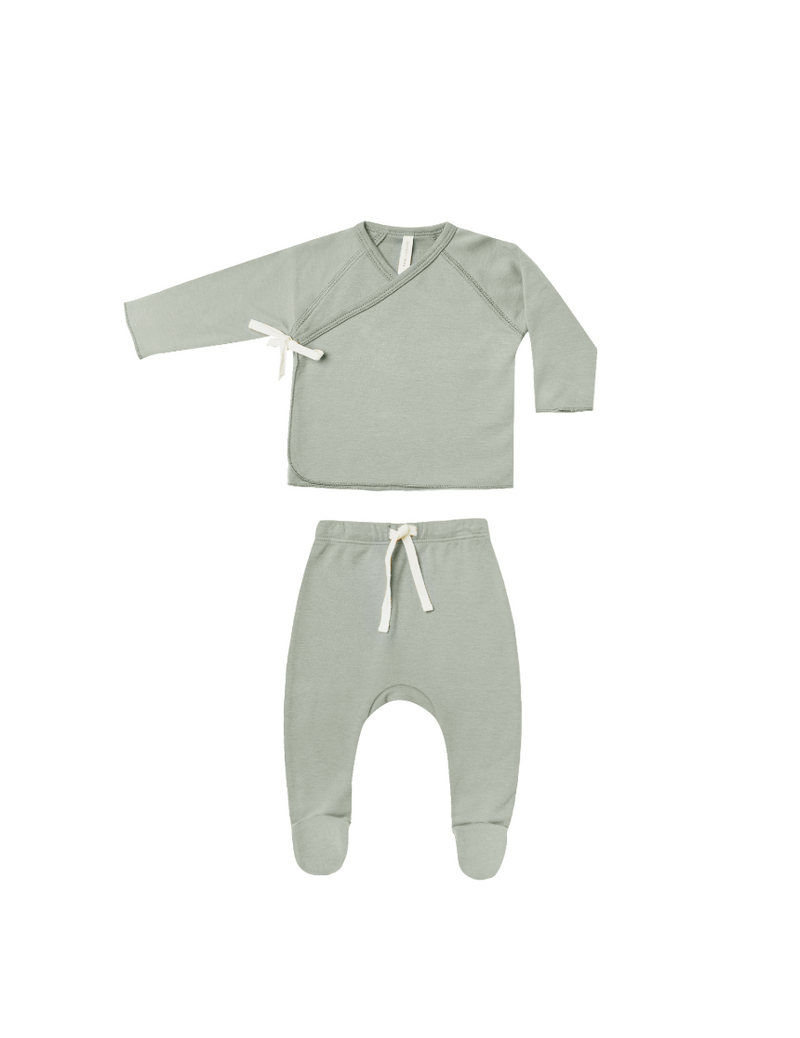 Quincy Mae Wrap Top + Footed Pant Set - Sage