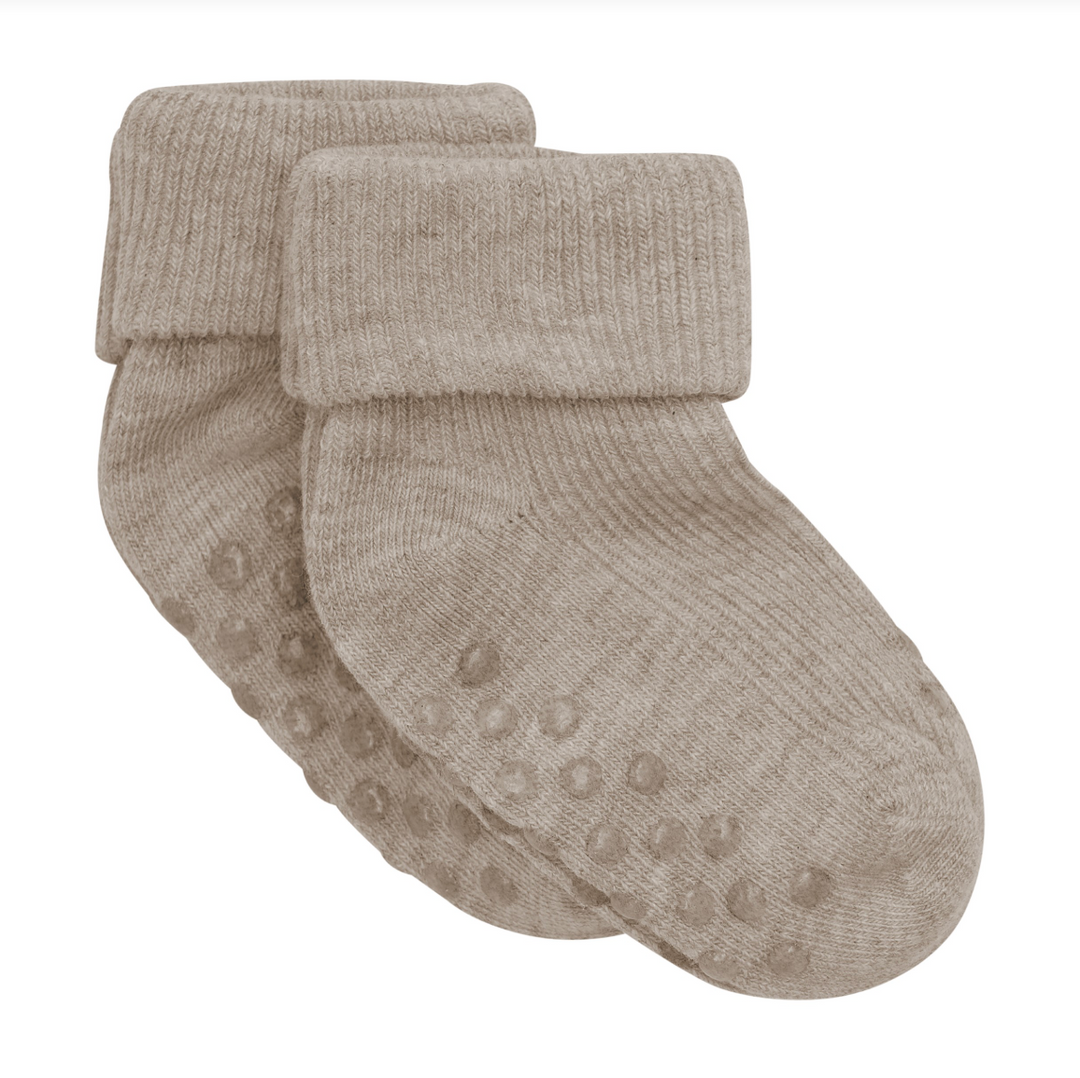 Minymo Ribbed Grippy Baby Socks 2 Pack - Silver Mink