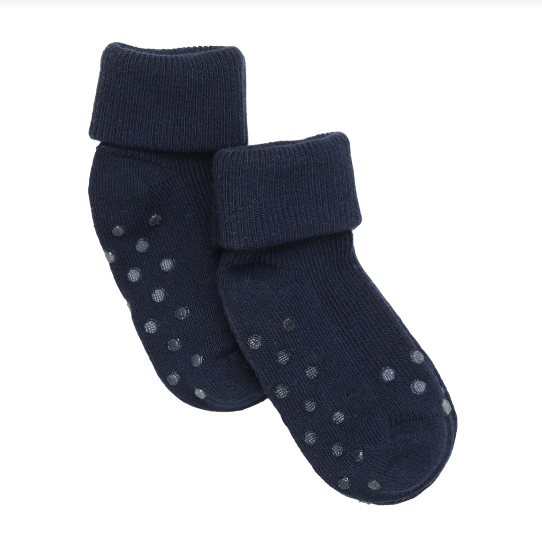 Minymo Ribbed Grippy Baby Socks 2 Pack - Total Eclipse