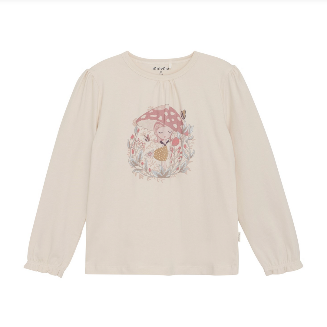 Minymo Mushroom Garden Girl Tee - Sandshell