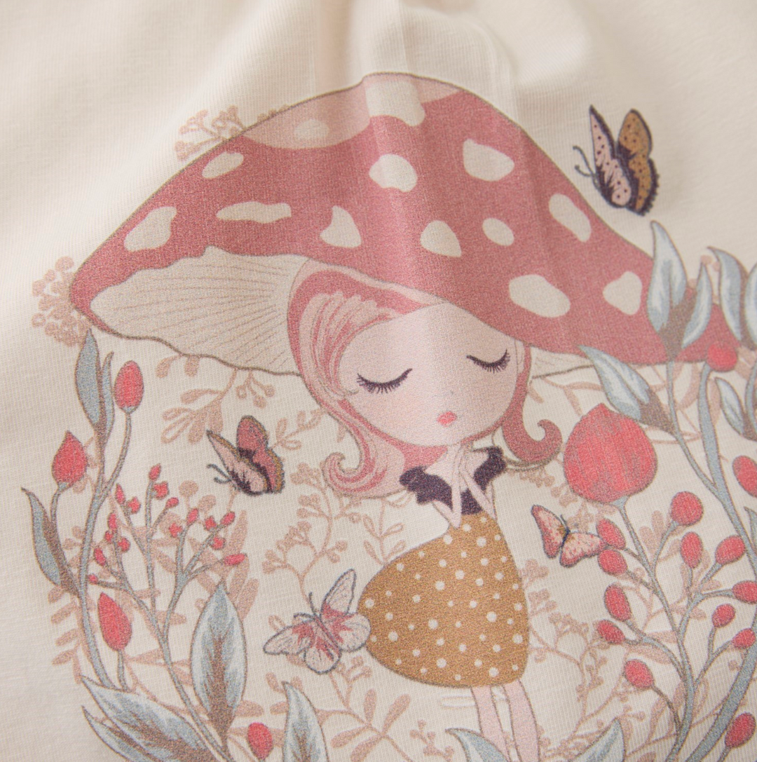 Minymo Mushroom Garden Girl Tee - Sandshell