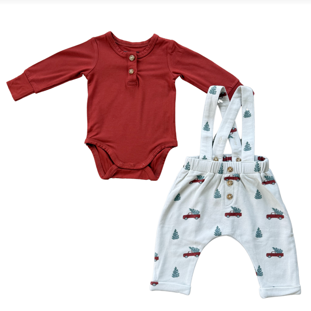 Babysprouts Henley Suspenders Set - Christmas Truck