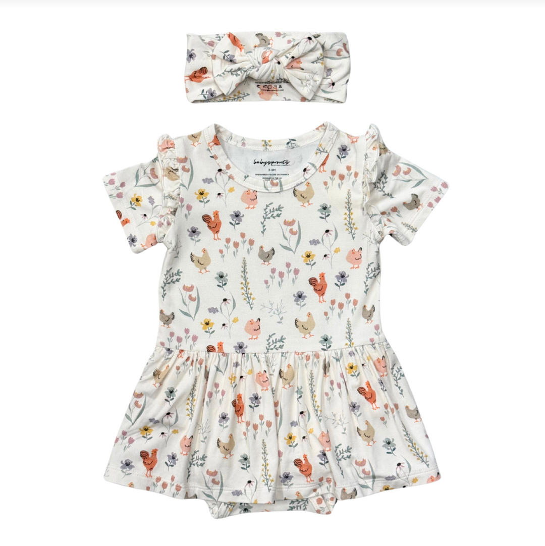 Babysprouts Bodysuit Dress Set - Floral Chickens
