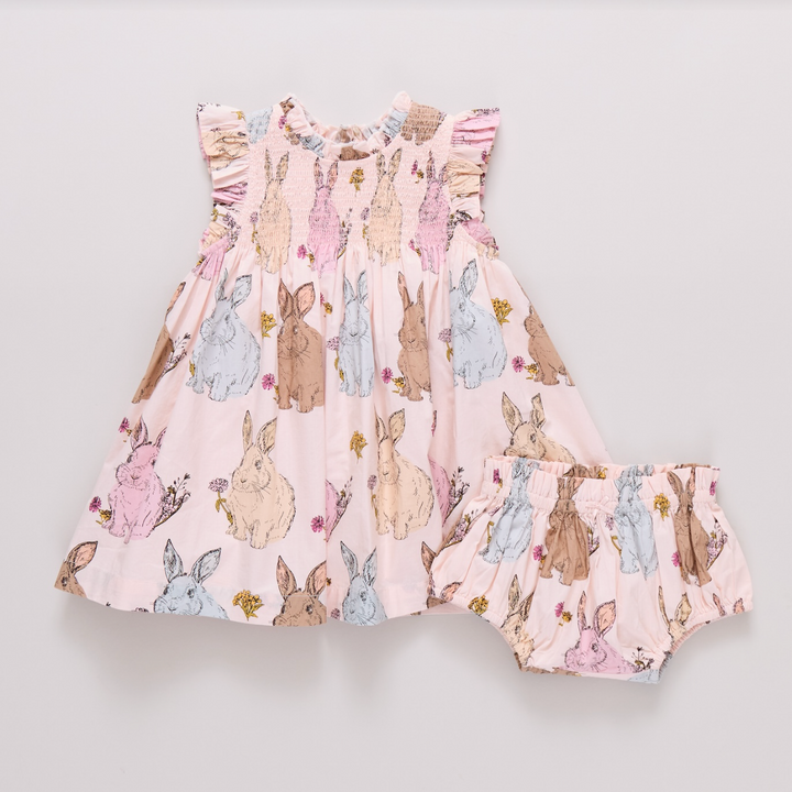 Pink Chicken Baby Girl Stevie Dress Set - Vintage Bunnies