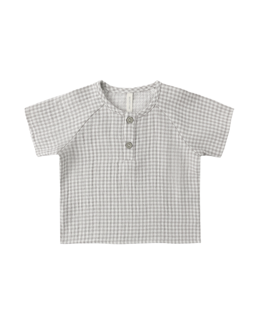 Quincy Mae Short Sleeve Zion Shirt - Sage Gingham