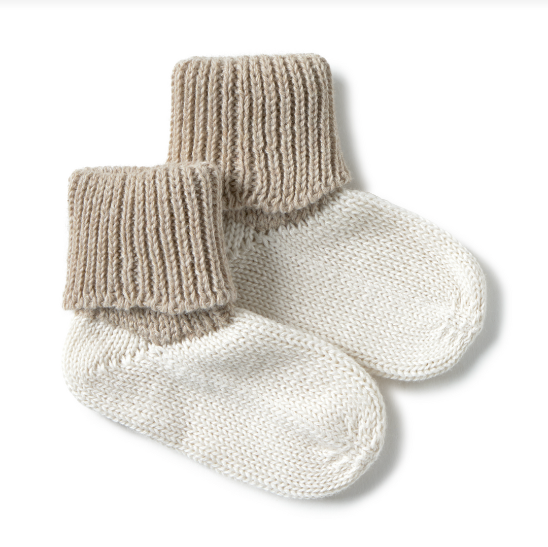 li & me Nick USA Ribbed Knit Booties - Cream Toasted